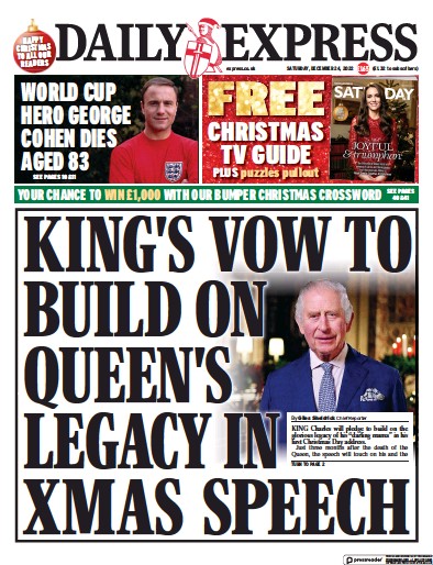 Daily Express (UK) Newspaper Front Page for 24 December 2022