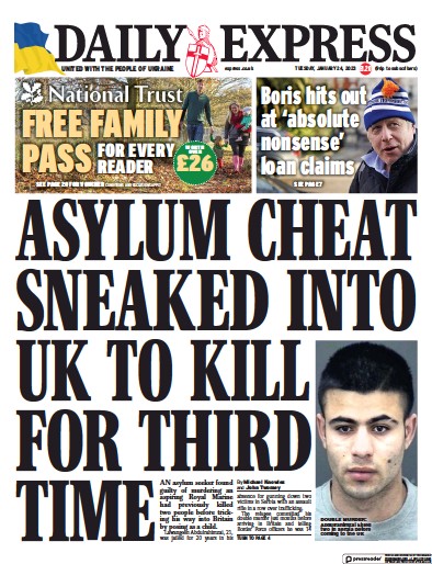Daily Express (UK) Newspaper Front Page for 24 January 2023