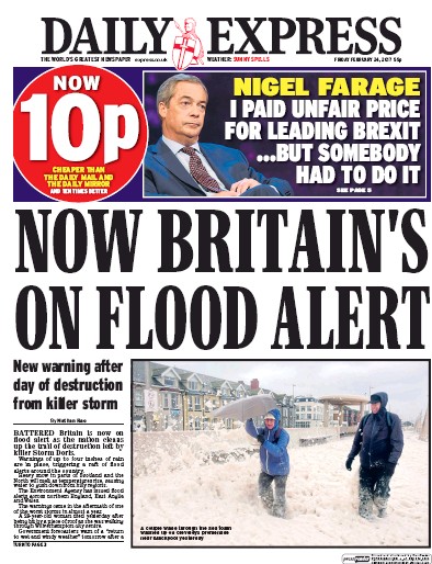 Daily Express (UK) Newspaper Front Page for 24 February 2017