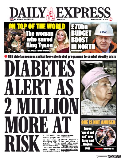 Daily Express (UK) Newspaper Front Page for 24 February 2020