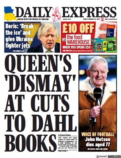 Daily Express (UK) Newspaper Front Page for 24 February 2023