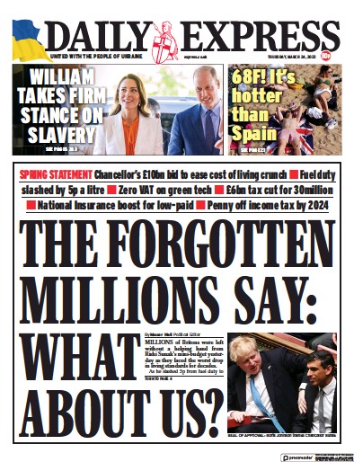 Daily Express Newspaper Front Page for 24 March 2022