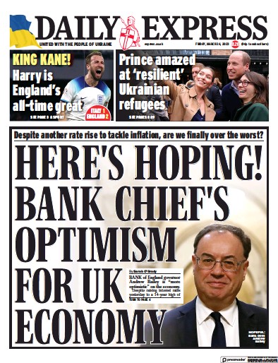 Daily Express (UK) Newspaper Front Page for 24 March 2023