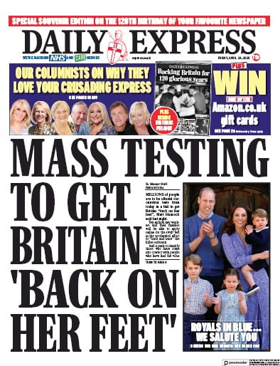 Daily Express Newspaper Front Page for 24 April 2020