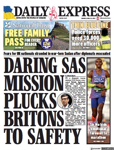 Daily Express (UK) Newspaper Front Page for 24 April 2023