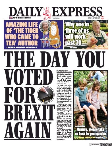 Daily Express Newspaper Front Page for 24 May 2019