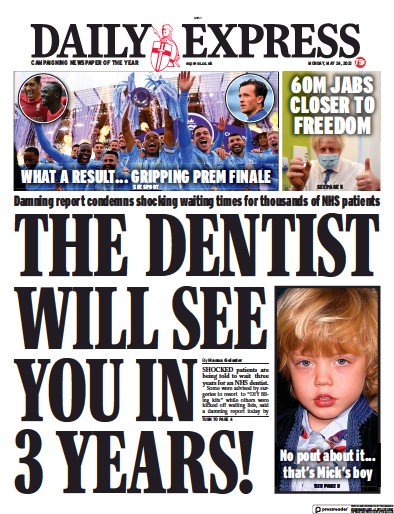 Daily Express (UK) Newspaper Front Page for 24 May 2021