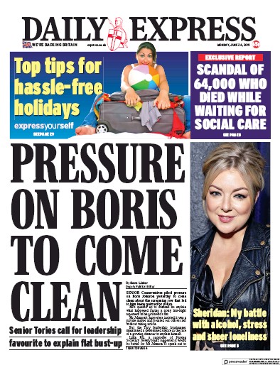 Daily Express Newspaper Front Page for 24 June 2019