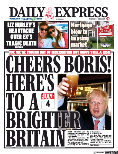Daily Express Newspaper Front Page for 24 June 2020