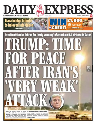 Daily Express (UK) Newspaper Front Page for 24 June 2025