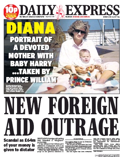 Daily Express (UK) Newspaper Front Page for 24 July 2017