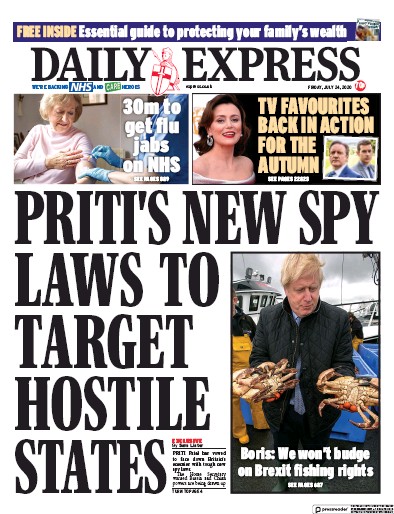 Daily Express Newspaper Front Page for 24 July 2020