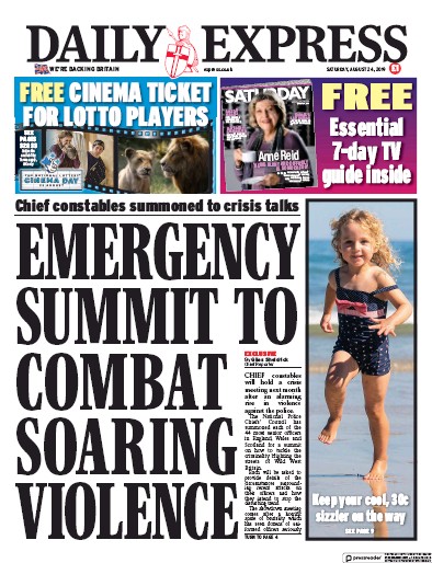 Daily Express Newspaper Front Page for 24 August 2019
