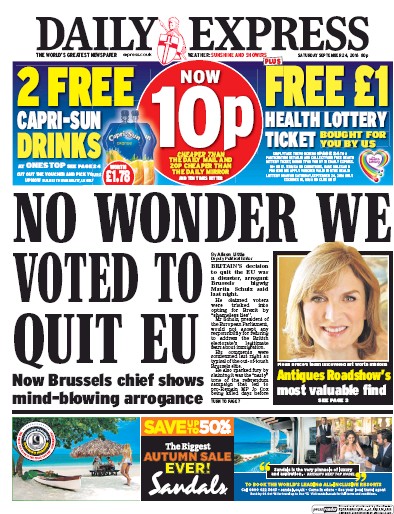 Daily Express Newspaper Front Page for 24 September 2016