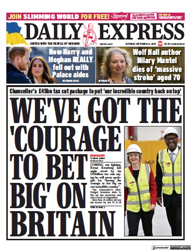Daily Express (UK) Newspaper Front Page for 24 September 2022