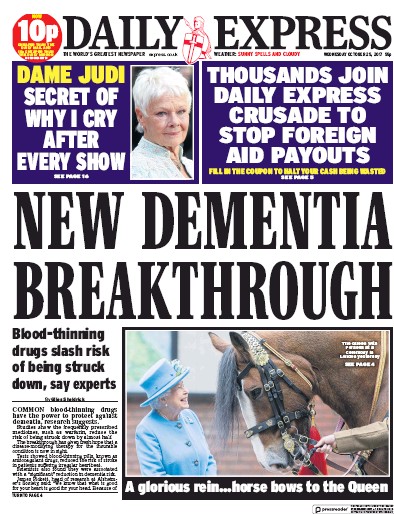 Daily Express (UK) Newspaper Front Page for 25 October 2017