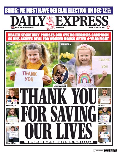 Daily Express (UK) Newspaper Front Page for 25 October 2019