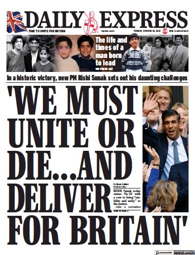 Daily Express Newspaper Front Page for 25 October 2022