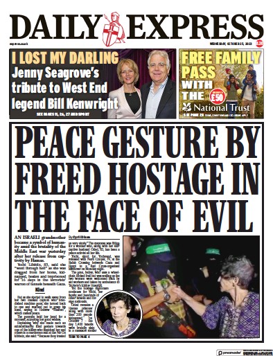 Daily Express (UK) Newspaper Front Page for 25 October 2023