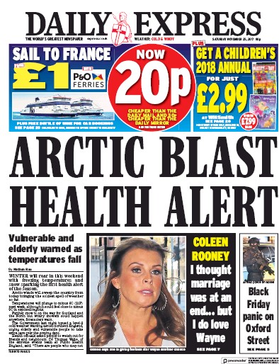 Daily Express Newspaper Front Page for 25 November 2017