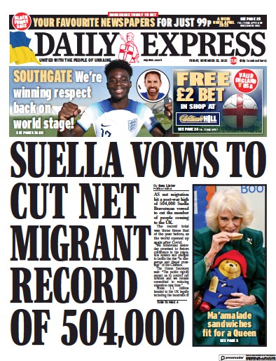Daily Express (UK) Newspaper Front Page for 25 November 2022