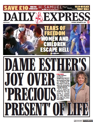 Daily Express (UK) Newspaper Front Page for 25 November 2023