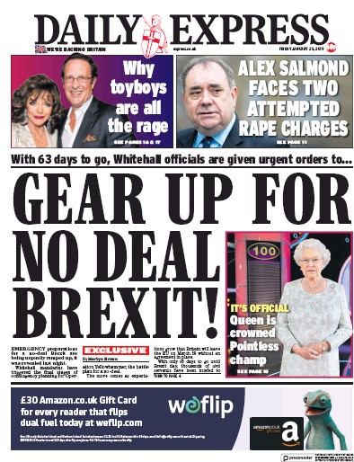 Daily Express (UK) Newspaper Front Page for 25 January 2019