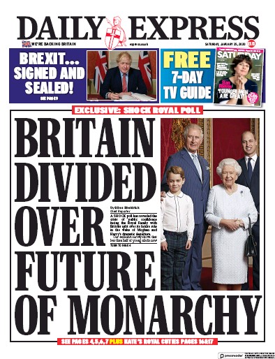 Daily Express (UK) Newspaper Front Page for 25 January 2020