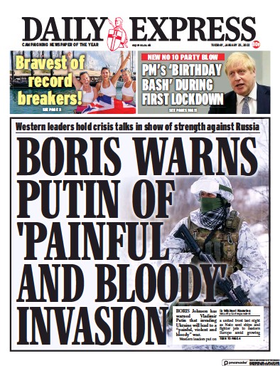 Daily Express (UK) Newspaper Front Page for 25 January 2022