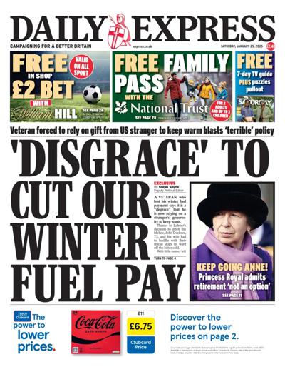 Daily Express (UK) Newspaper Front Page for 25 January 2025