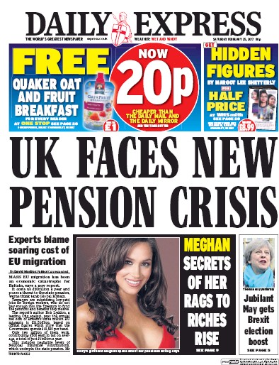 Daily Express (UK) Newspaper Front Page for 25 February 2017