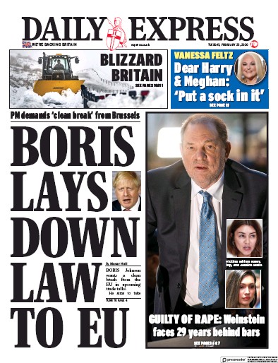 Daily Express (UK) Newspaper Front Page for 25 February 2020