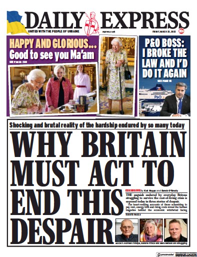 Daily Express (UK) Newspaper Front Page for 25 March 2022