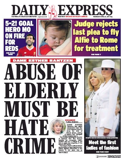 Daily Express Newspaper Front Page for 25 April 2018