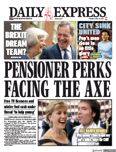 Daily Express Newspaper Front Page for 25 April 2019