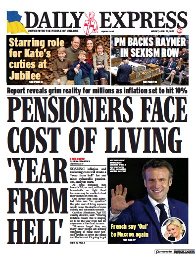 Daily Express (UK) Newspaper Front Page for 25 April 2022