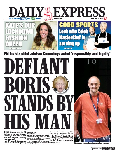 Daily Express Newspaper Front Page for 25 May 2020