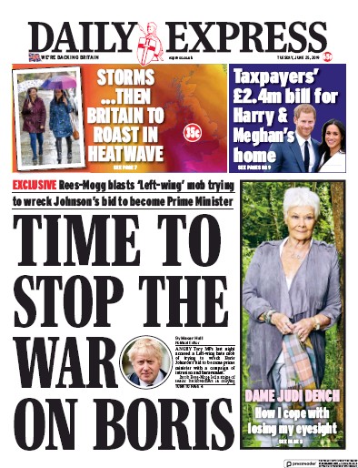 Daily Express Newspaper Front Page for 25 June 2019