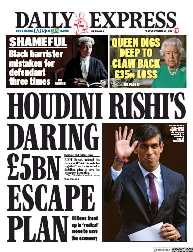 Daily Express Newspaper Front Page for 25 September 2020