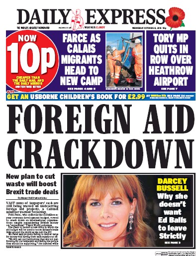 Daily Express Newspaper Front Page for 26 October 2016