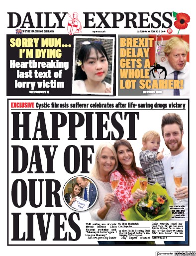 Daily Express Newspaper Front Page for 26 October 2019