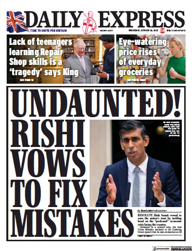 Daily Express Newspaper Front Page for 26 October 2022