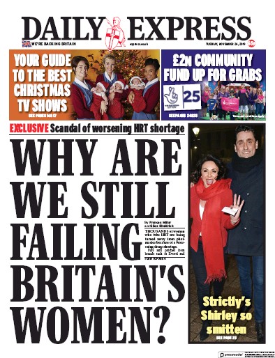 Daily Express (UK) Newspaper Front Page for 26 November 2019