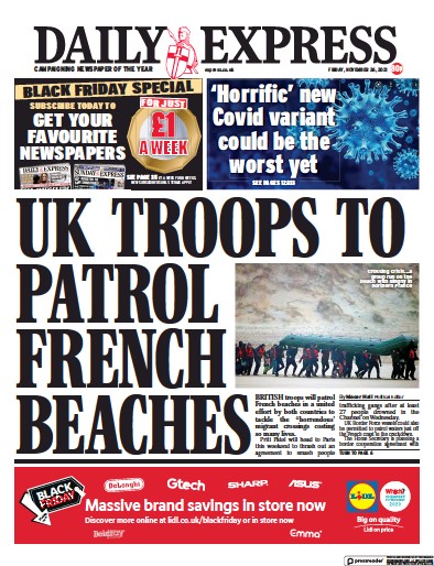 Daily Express (UK) Newspaper Front Page for 26 November 2021