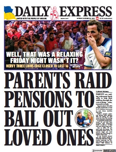 Daily Express (UK) Newspaper Front Page for 26 November 2022