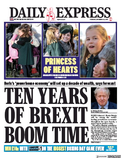 Daily Express Newspaper Front Page for 26 December 2019
