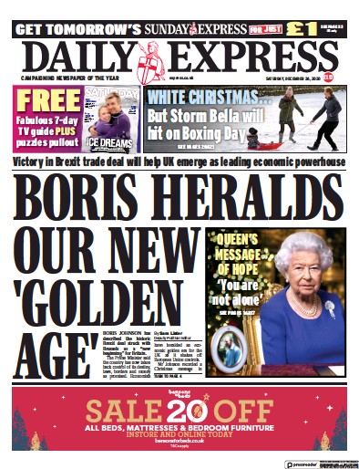 Daily Express (UK) Newspaper Front Page for 26 December 2020