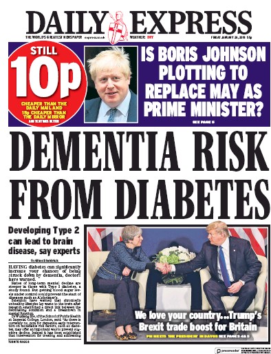 Daily Express Newspaper Front Page for 26 January 2018