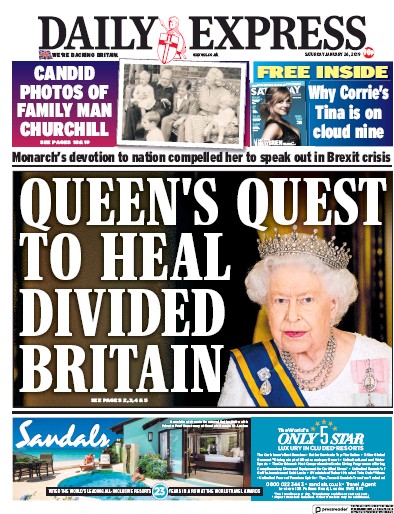 Daily Express Newspaper Front Page for 26 January 2019