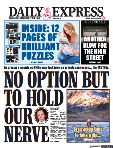 Daily Express (UK) Newspaper Front Page for 26 January 2021